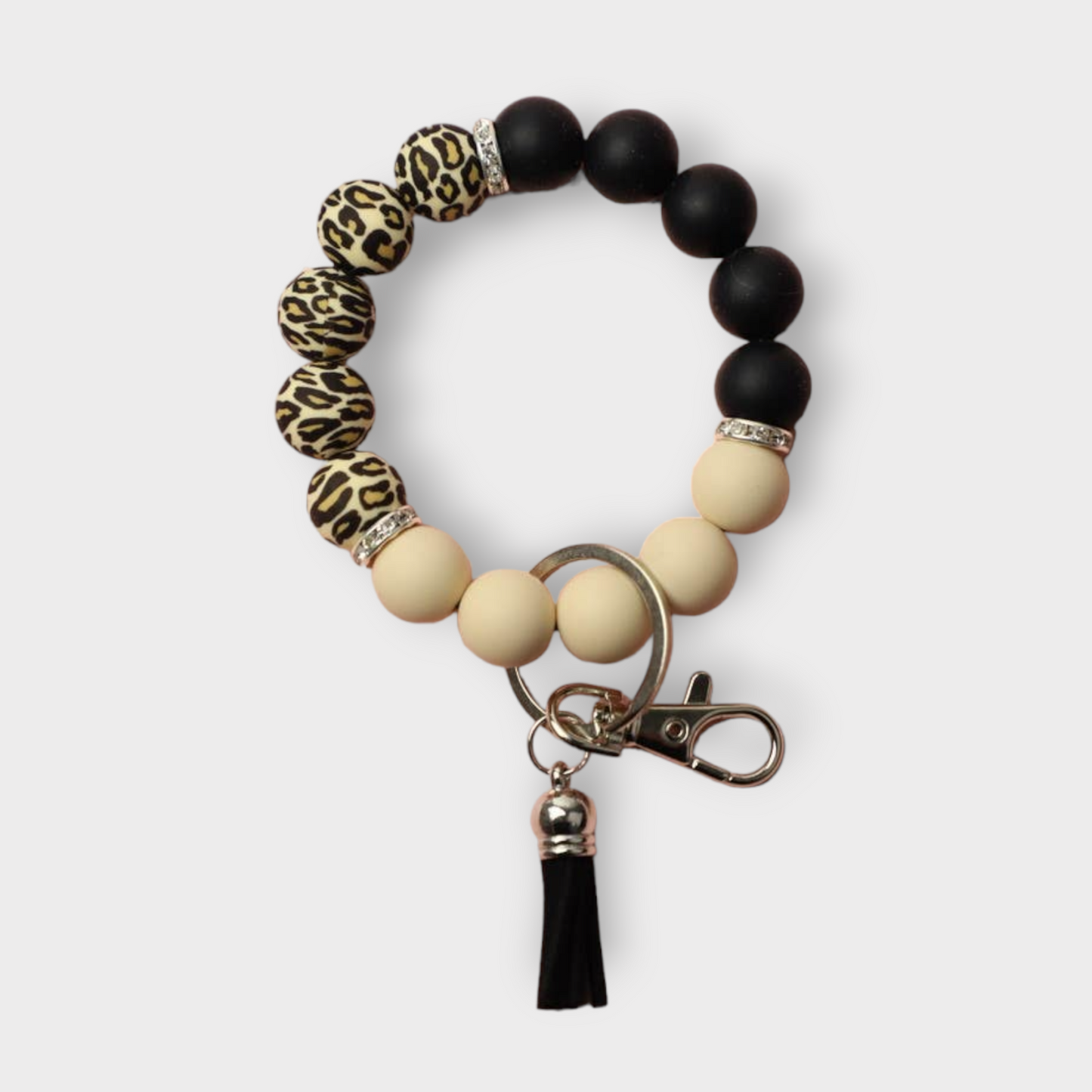 Leopard Silicone Bead Tassel Bracelet Keychain
