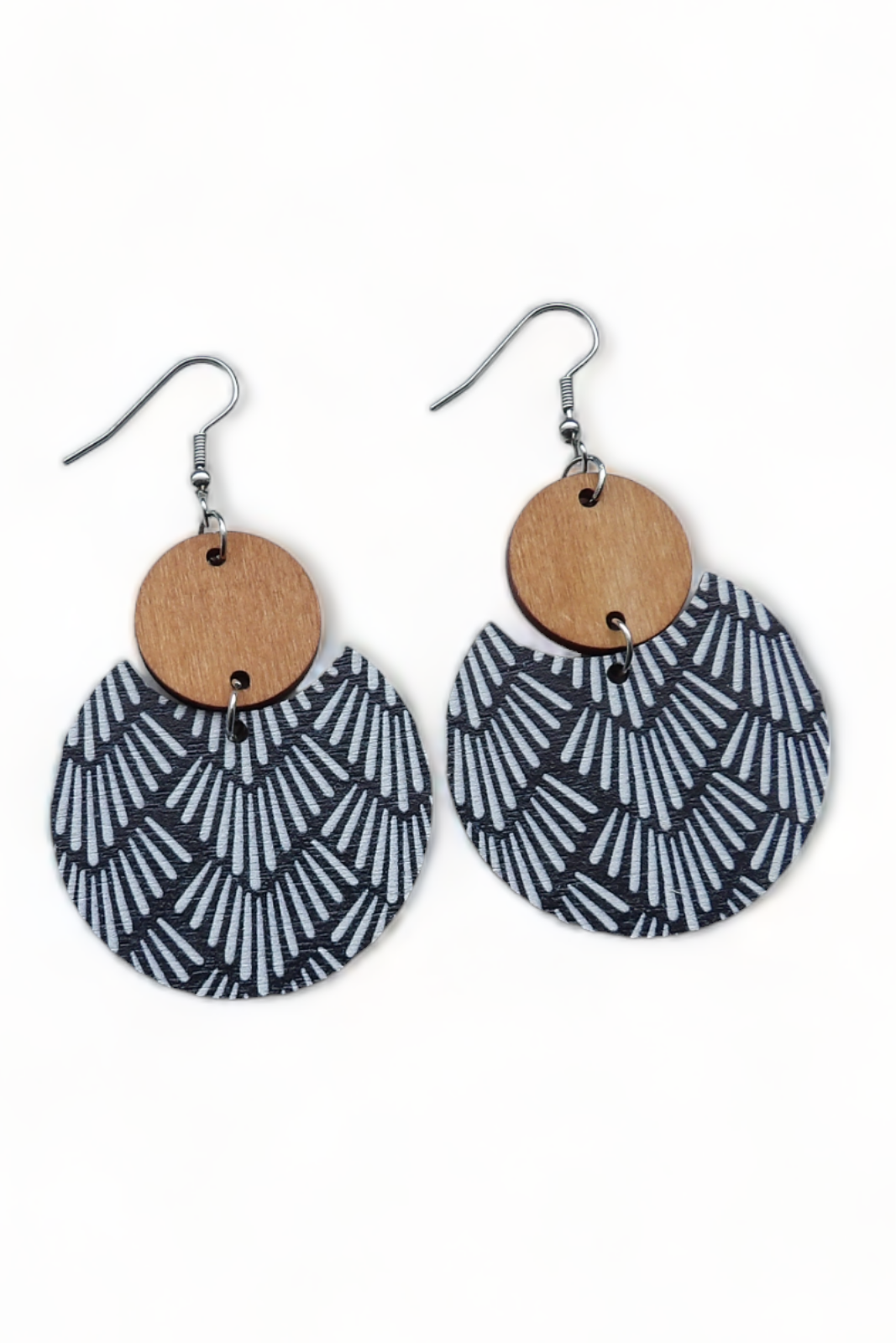 Pattern Print Circle Wood Earrings