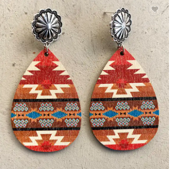 Bohemian Southwestern Western Aztec Concho Earrings
