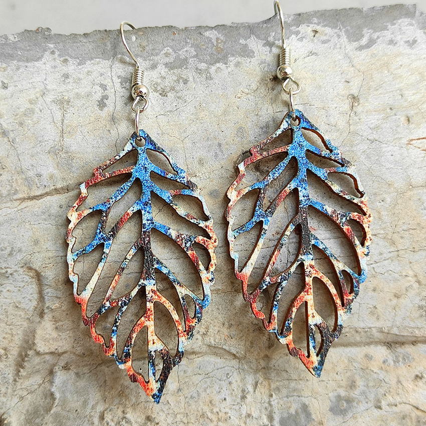 Fall Leaf Teardrop Wooden Earring