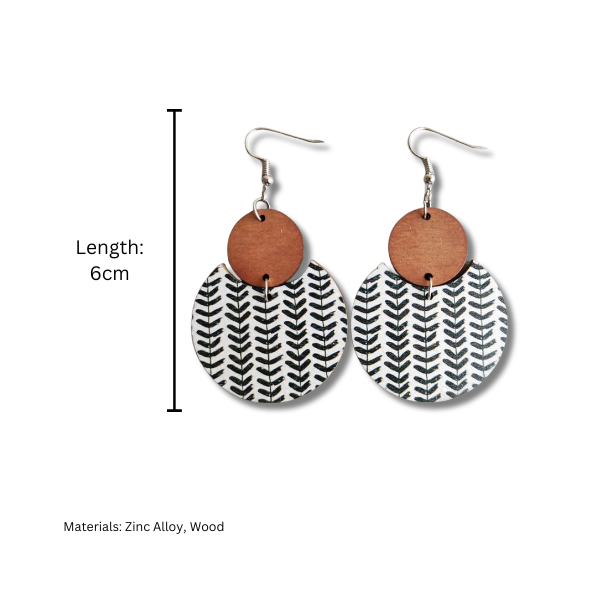 Pattern Print Circle Wood Earrings