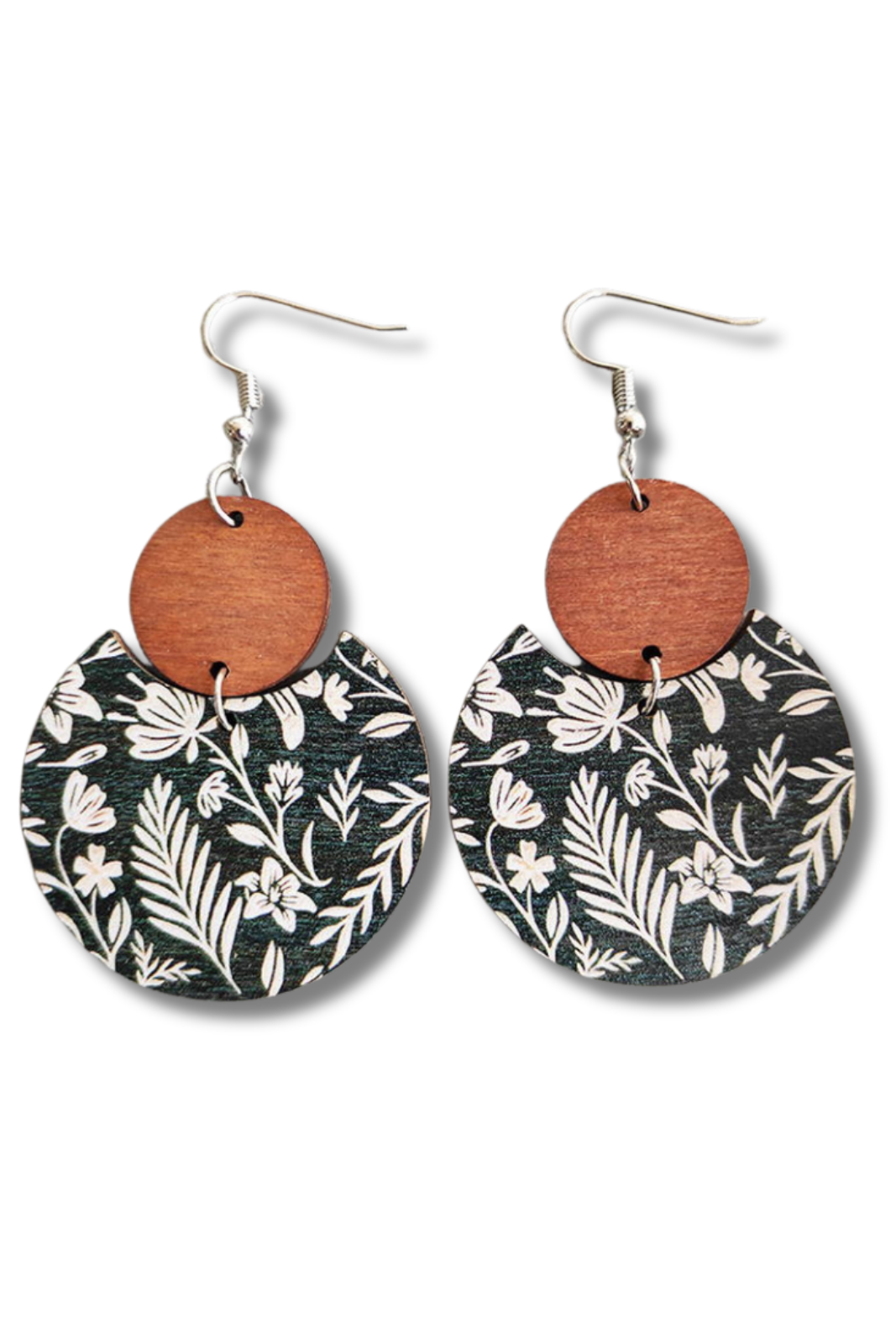Pattern Print Circle Wood Earrings