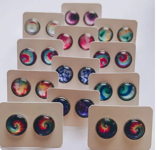 2 SETS of  Tie-Dye Print Earrings (12mm)