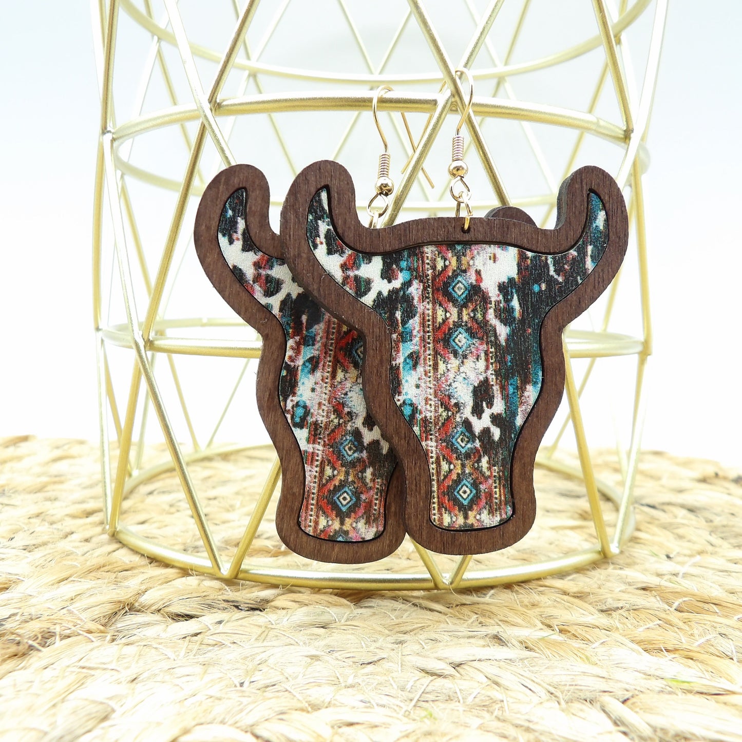 Retro Cowboy Aztec Style Wooden Bohemia Earrings