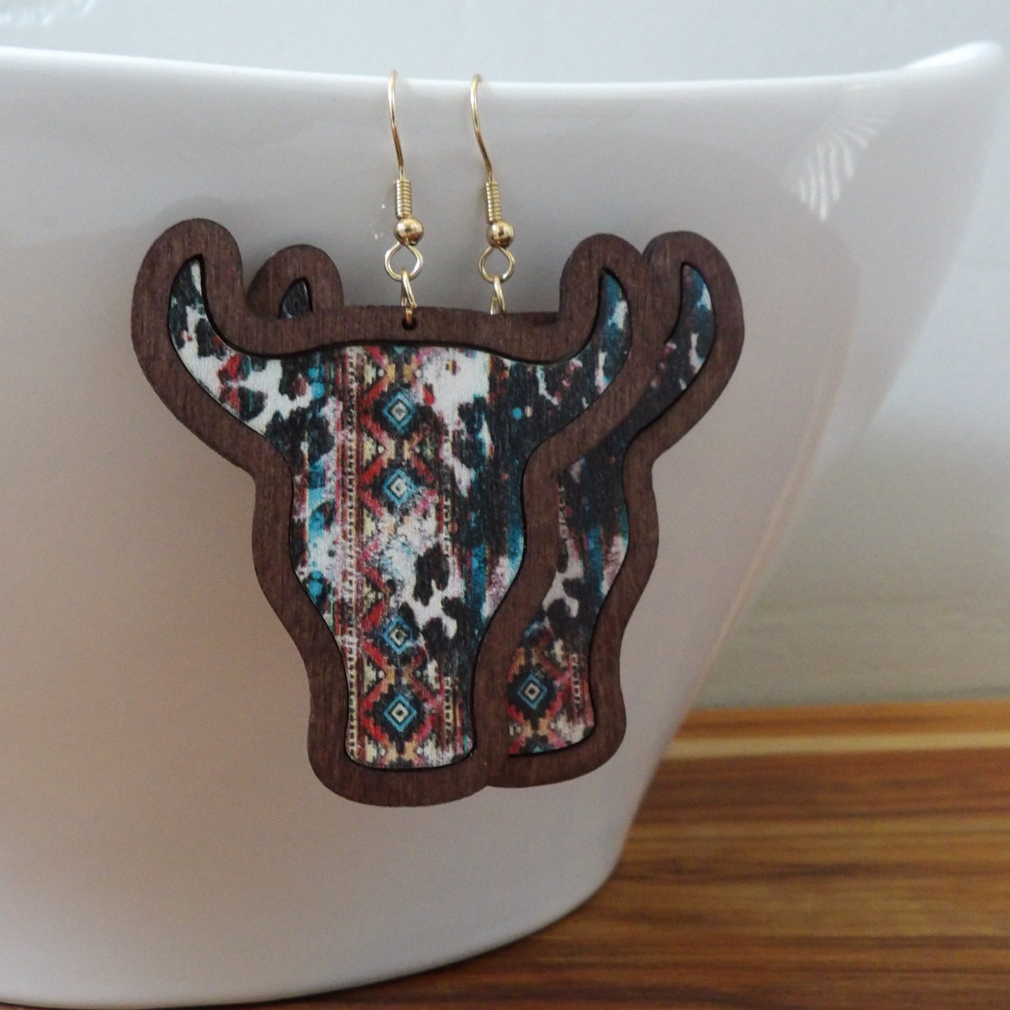 Retro Cowboy Aztec Style Wooden Bohemia Earrings