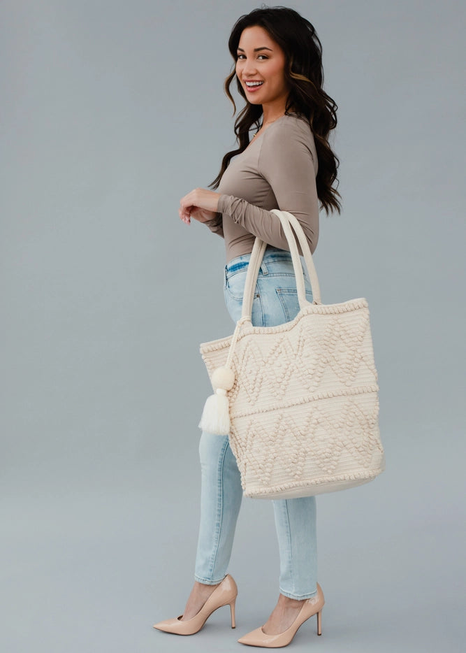 Ivory Diamond Pattern Tote - Spacious & Stylish. Plenty of Pattern