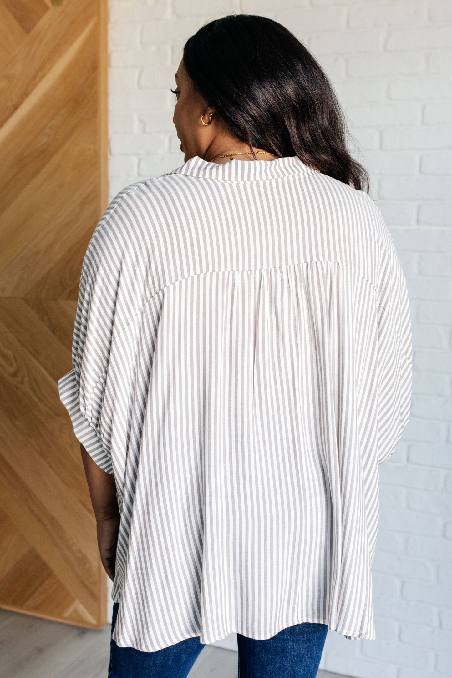 Boxy Striped Button Up in Mocha