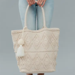 Ivory Diamond Pattern Tote - Spacious & Stylish. Plenty of Pattern