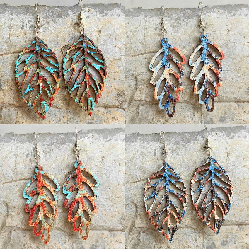 Fall Leaf Teardrop Wooden Earring