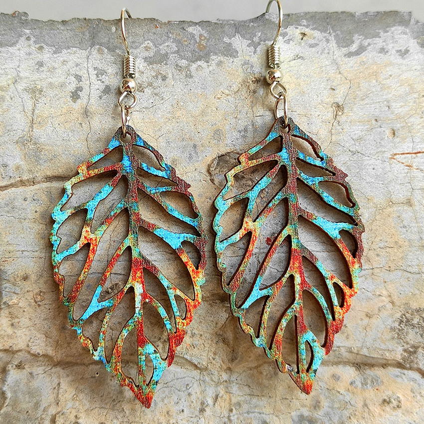 Fall Leaf Teardrop Wooden Earring