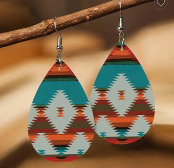 Bohemian Southwestern Lightweight Aztec Leather Earrings