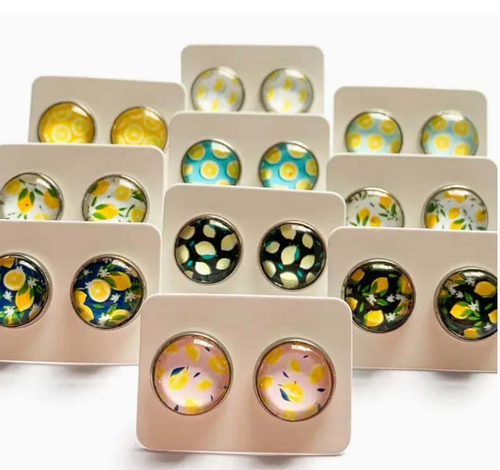 2 SETS of Lemon Print Earrings (12mm)