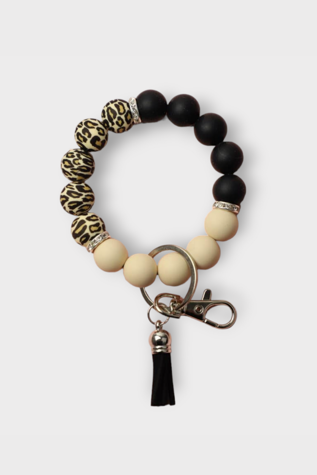 Leopard Silicone Bead Tassel Bracelet Keychain